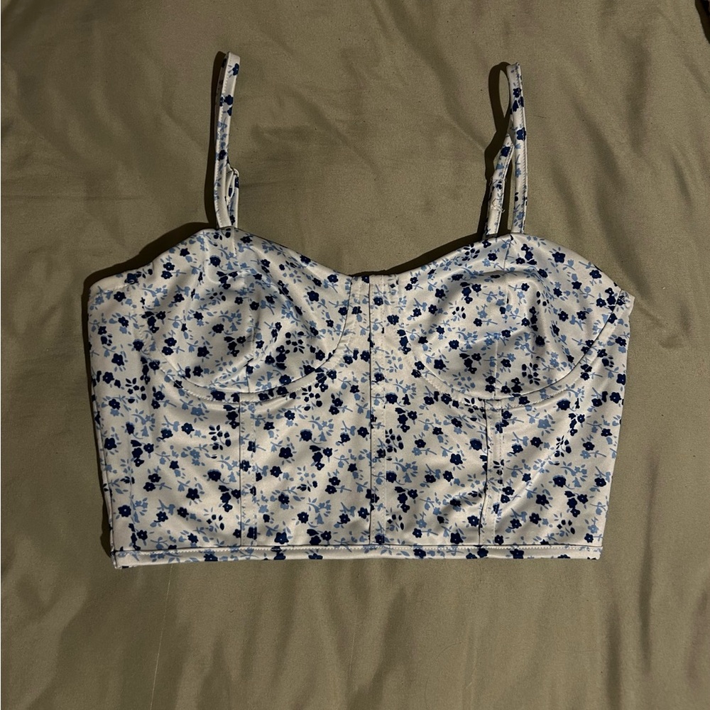 Floral Blue and White Crop Top